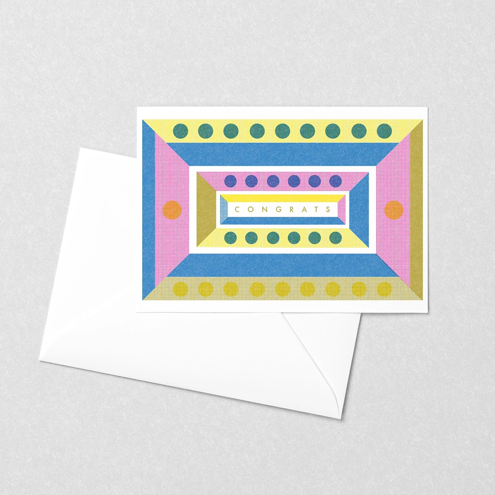 Congrats Geometric Risograph Card by Mezzaluna Studio