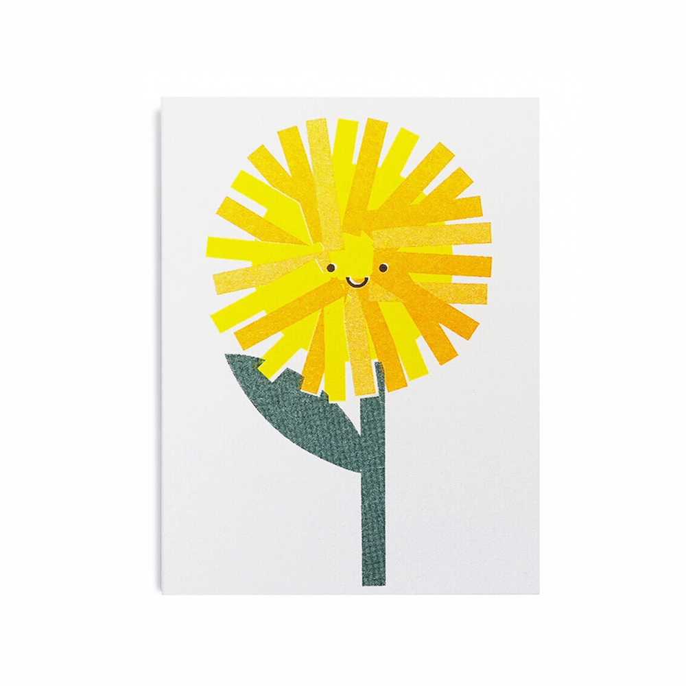 simple flower image with a green stem and a yellow flower with a smile in the center made from two black circles and a line for a smile